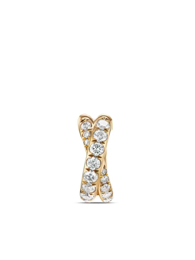 Shop David Yurman 18kt Yellow Gold Diamond Pave Crossover Hoop Earrings
