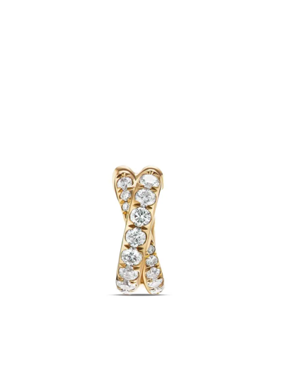 David Yurman 18k Yellow Gold Diamond Pave Crossover Huggie Hoop Earrings In Gold
