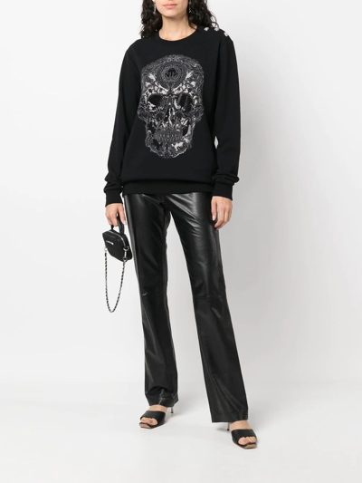 Shop Philipp Plein Embroidered-skull Crew Neck Sweatshirt In Black