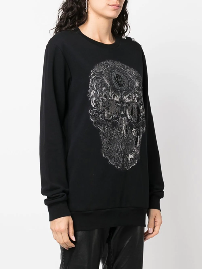 Shop Philipp Plein Embroidered-skull Crew Neck Sweatshirt In Black