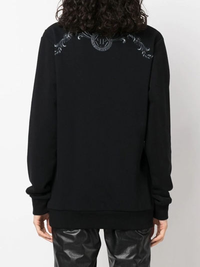 Philipp Plein Embroidered-skull Crew Neck Sweatshirt In Black
