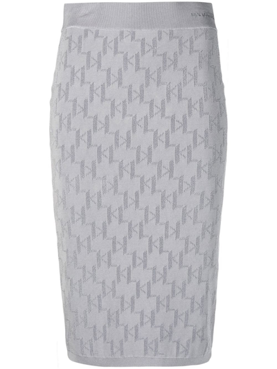 Shop Karl Lagerfeld Monogram Jacquard Skirt In Grey