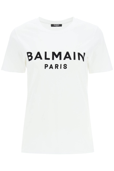Shop Balmain Flocked Logo T-shirt In Mixed Colours