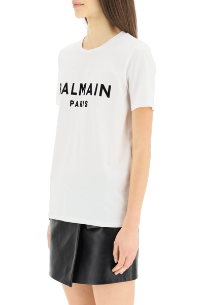 Shop Balmain Flocked Logo T-shirt In Mixed Colours