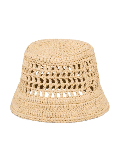 Shop Prada Raffia Bucket Hat In Neutrals