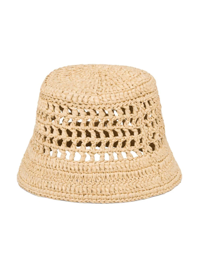Prada Beige Raffia Bucket Hat In Neutrals