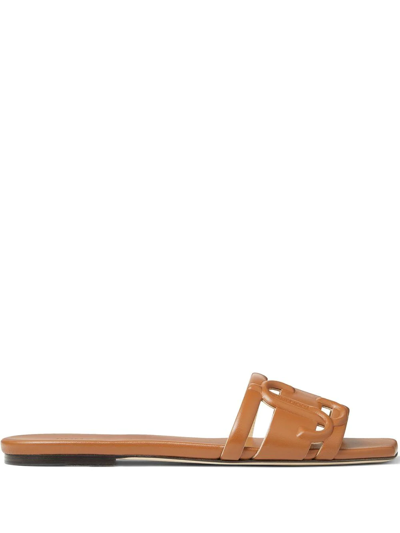 Shop Jimmy Choo Laran Debossed-logo Sandals In Brown