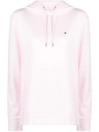 Shop Tommy Hilfiger Logo-embroidered Drawstring Hoodie In Pink