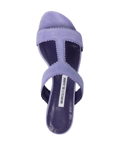 Manolo Blahnik Artas Scalloped Suede Sandals In Purple