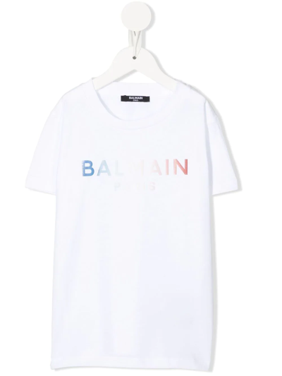 Shop Balmain Gradient-logo Cotton T-shirt In White