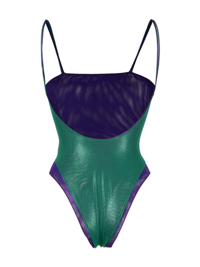 Shop Oseree Maillot Layered One-piece In Green
