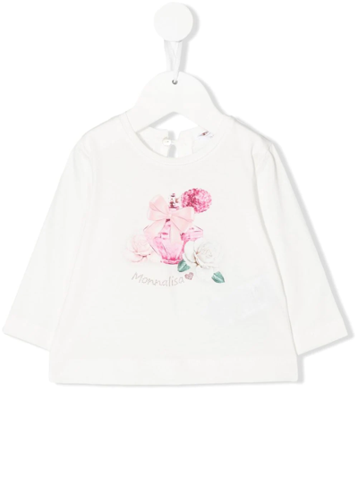 Monnalisa Babies' Perfume-print Long-sleeved T-shirt In White | ModeSens
