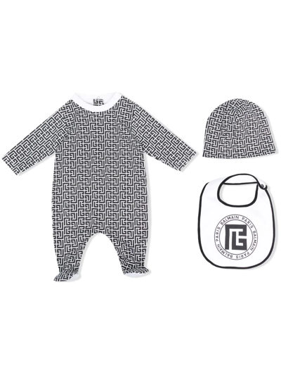 Shop Balmain Monogram-pattern Babygrow-set In Black