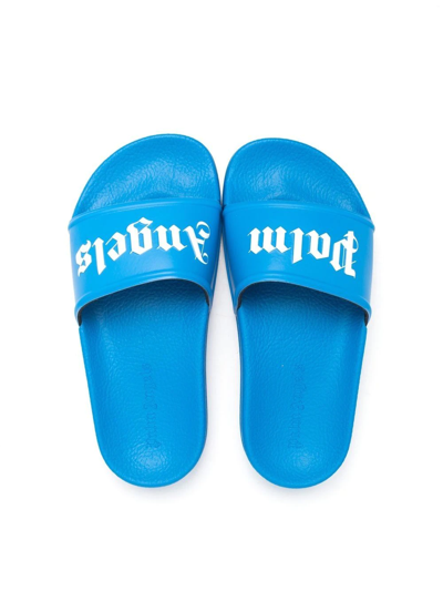 Shop Palm Angels Logo-print Slip-on Sandals In Blue