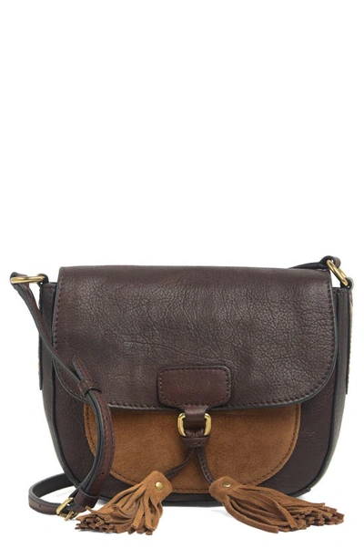 Shop Frye Clara Leather & Suede Saddle Crossbody Bag In Dark Brown