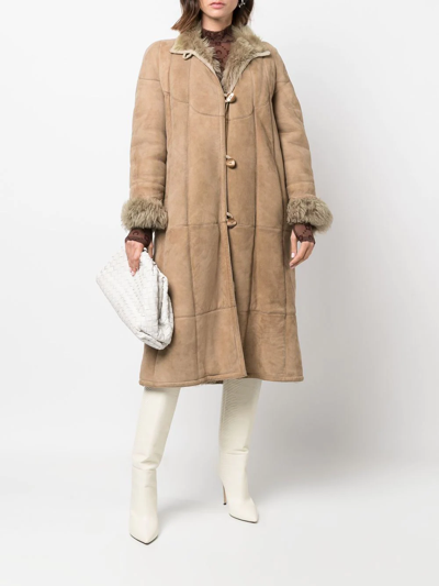 Pre-owned A.n.g.e.l.o. Vintage Cult 1990s Shearling-lined Single-breasted Coat In Neutrals