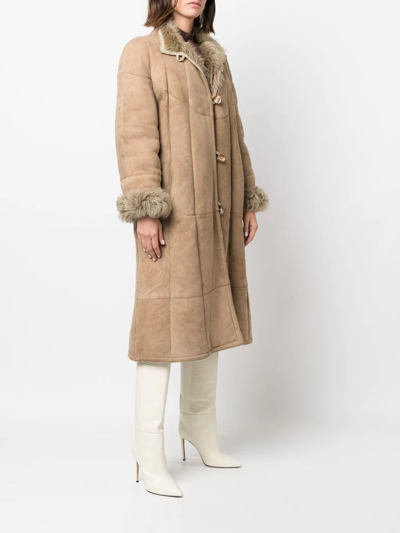 Pre-owned A.n.g.e.l.o. Vintage Cult 1990s Shearling-lined Single-breasted Coat In Neutrals