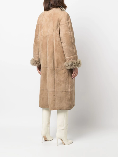 Pre-owned A.n.g.e.l.o. Vintage Cult 1990s Shearling-lined Single-breasted Coat In Neutrals