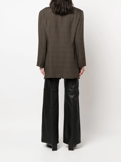 Pre-owned Giorgio Armani 1990s Plaid-pattern Collarless Jacket In Brown