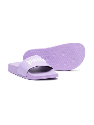 Shop Palm Angels Logo-print Open-toe Sliders In 紫色