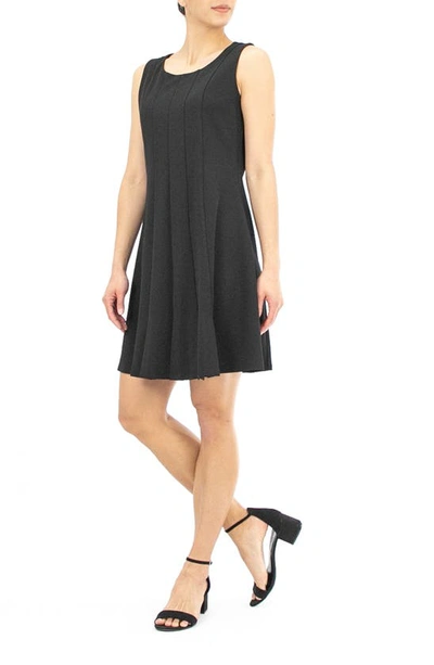 Nina Leonard Sleeveless Pleated Crepe Dress In Black