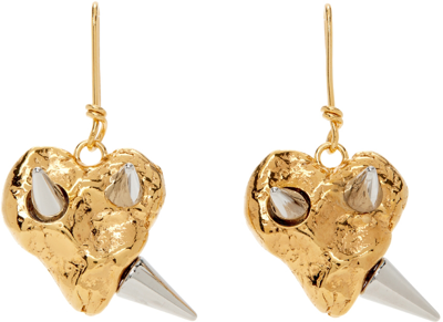Shop Marni Gold Studded Heart Earrings In Y9014 Gold/palladium