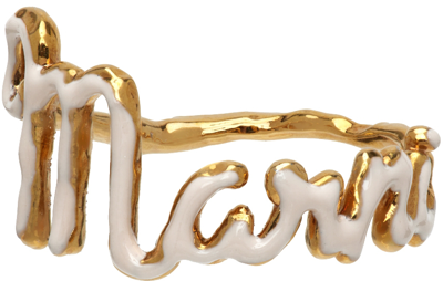 Shop Marni Off-white Logo Ring In 00w16 Natural