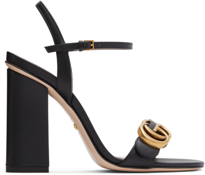 Shop Gucci Black Leather Heeled Sandals In 1000 Nero