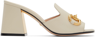 Shop Gucci Off-white Horsebit Heeled Sandals In 9022 Mysticwhite
