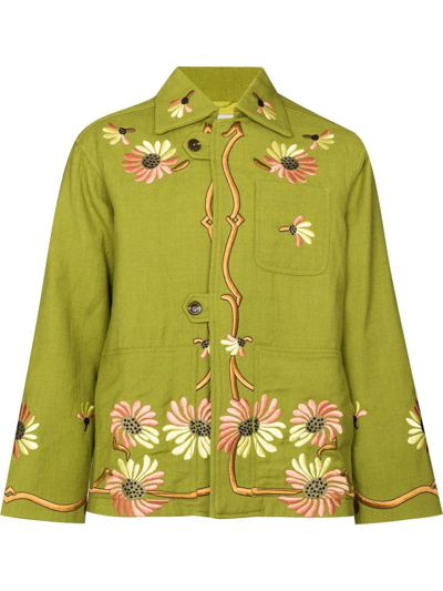 Shop Bode Victorian Embroidered Shirt Jacket In Grün