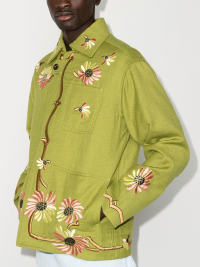 Bode Green Victorian Embroidered Merino Wool Jacket In Grün