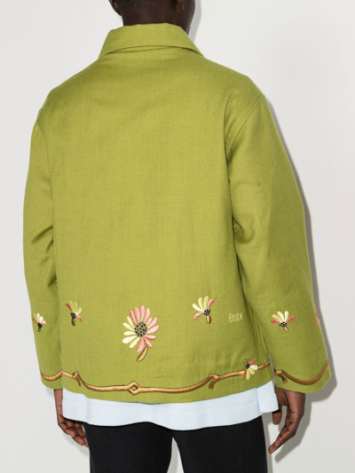 Bode Green Victorian Embroidered Merino Wool Jacket In Grün