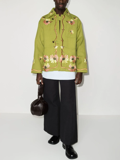 Bode Green Victorian Embroidered Merino Wool Jacket In Grün
