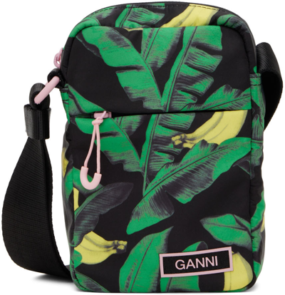 Shop Ganni Black & Green Recycled Tech Pouch In 751 Banana Tree Blac