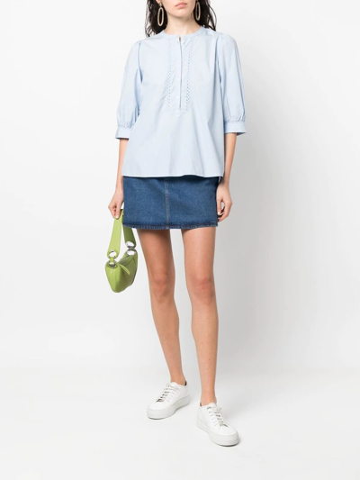 Shop Tommy Hilfiger Three-quarter Length Sleeve Blouse In Blau