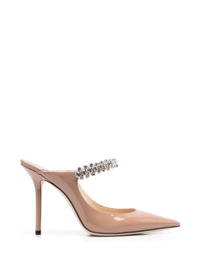 Shop Jimmy Choo Bing 100mm Crystal-embellished Mules In Pink