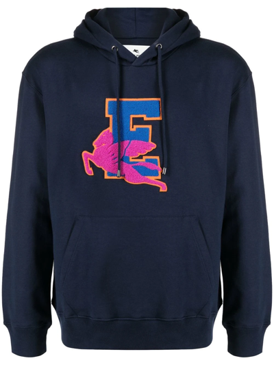 Shop Etro Logo Print Hoodie In Blue