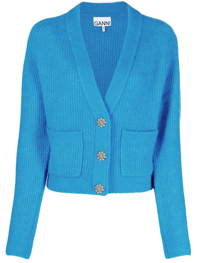 Shop Ganni Button-down Cardigan In Blau