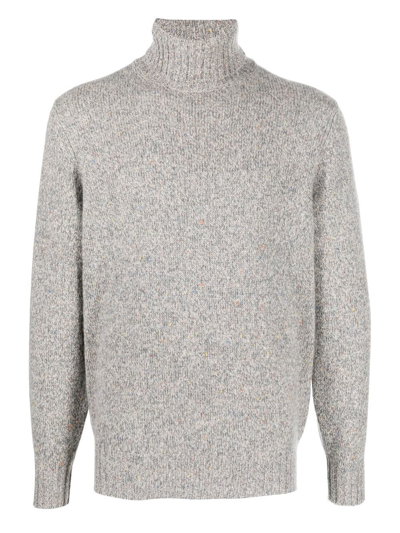 Brunello Cucinelli Textured Knit Turtleneck Sweater With Ribbed Finish In Grau