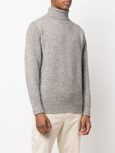 Brunello Cucinelli Textured Knit Turtleneck Sweater With Ribbed Finish In Grau