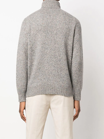 Brunello Cucinelli Textured Knit Turtleneck Sweater With Ribbed Finish In Grau