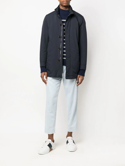 Moorer Wool Parka With High Neck And Side Pockets In Blau