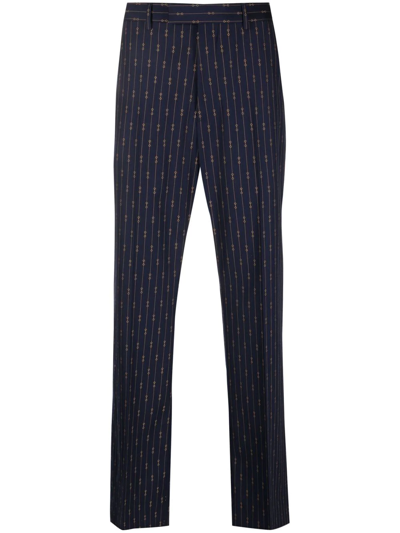 Shop Gucci Horsebit-print Straight-leg Trousers In Blau