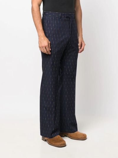 Shop Gucci Horsebit-print Straight-leg Trousers In Blau