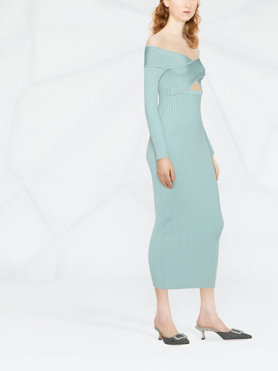 Shop Self-portrait Ribbed-knit Off-shoulder Dress In Blau