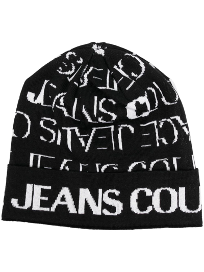 Shop Versace Jeans Couture Logo-print Beanie Hat In Schwarz