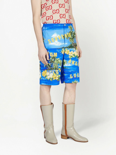 Shop Gucci Graphic-print High-waisted Shorts In Blau