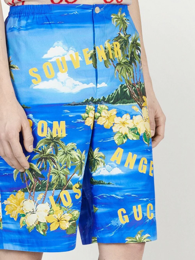 Shop Gucci Graphic-print High-waisted Shorts In Blau