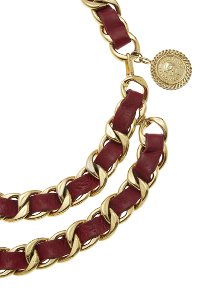 Pre-owned Chanel Gold & Red Leather Chain Belt 2