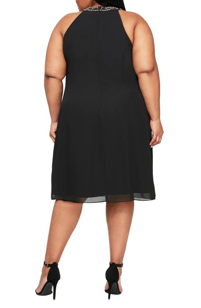 Slny Braid Beaded Neck Chiffon Cascade Ruffle Dress In Black